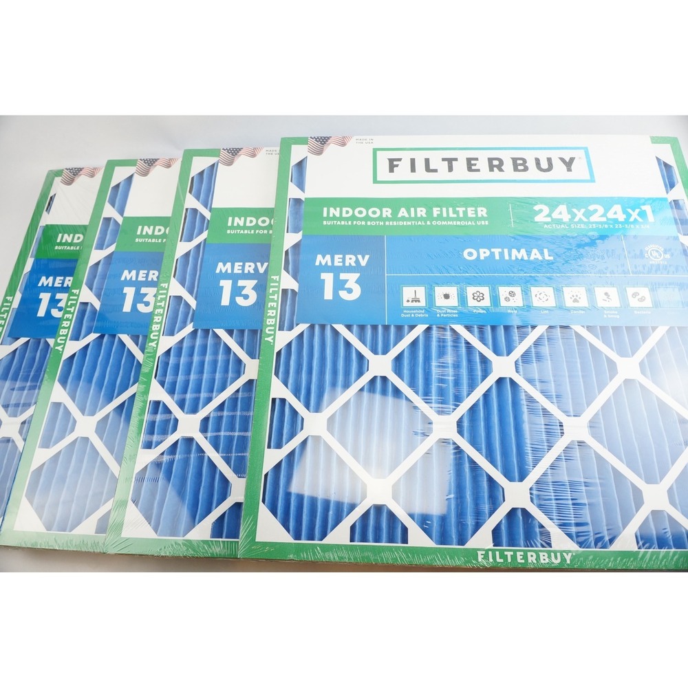 NIB 4-Pack Filterbuy 24x24x1 MERV 13 Pleated Air Filters HVAC AC Furnace